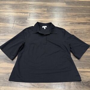 COS Polo Shirt Womens Medium Black Stretch Collared Short Sleeve Jersey Top
